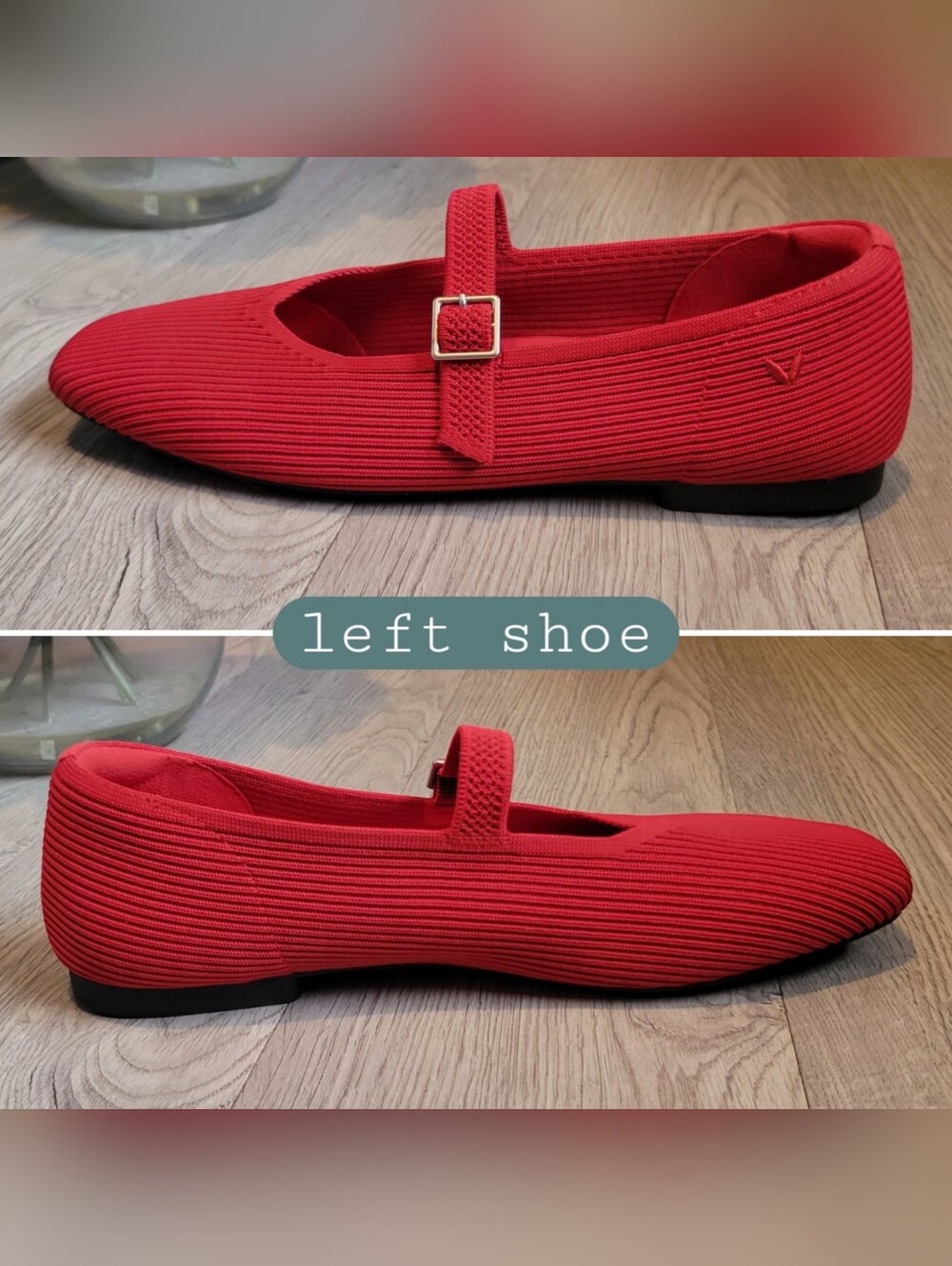 Vivaia Margot Mary Jane Buckle Square-Toe V-Cut Ruby Red Flats, US 9.5 EU 41 - Picture 9 of 16